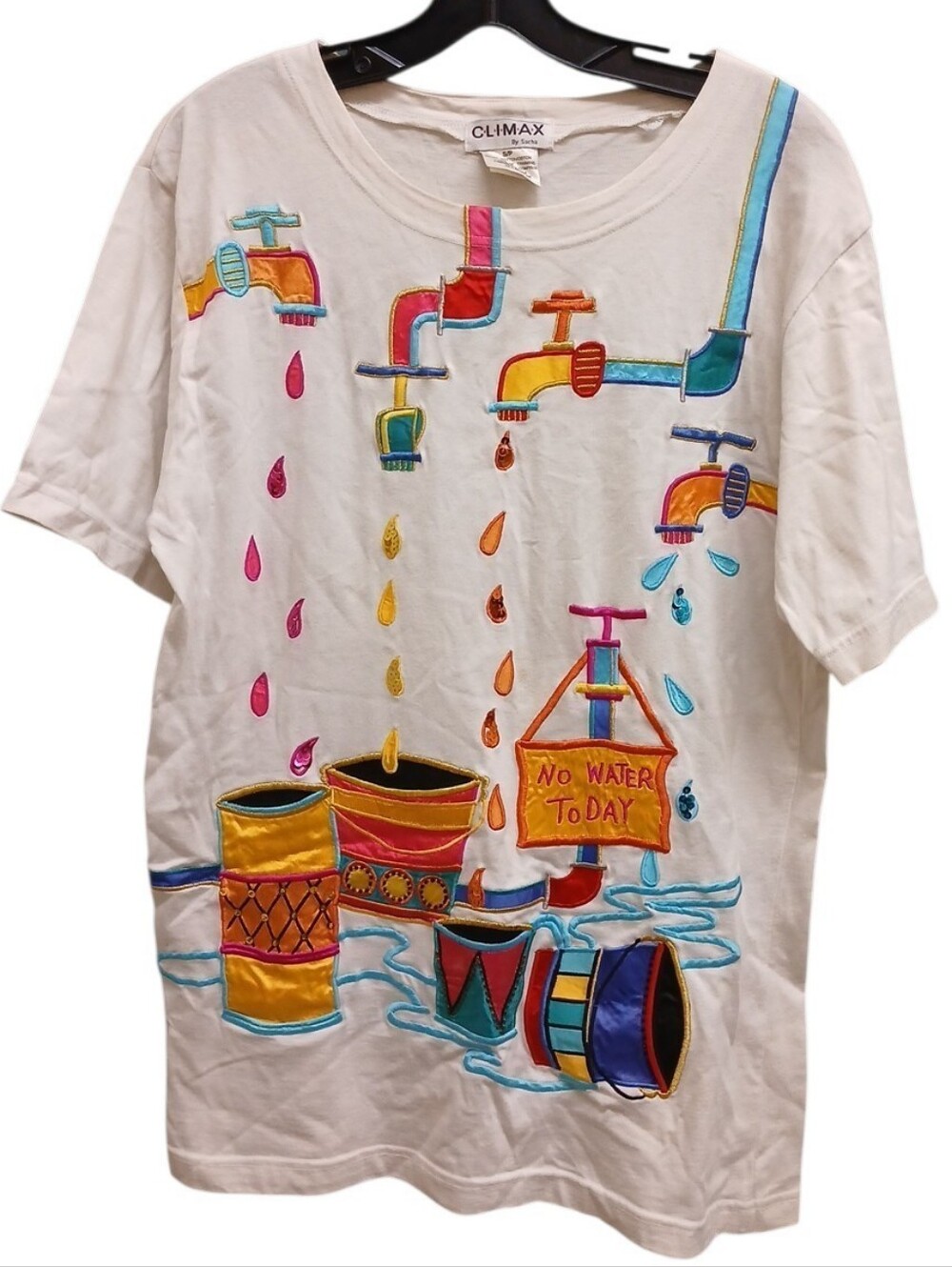 Climax By Sacha White Short Sleeve Tee with Colorful Faucet & Bucket Size Small